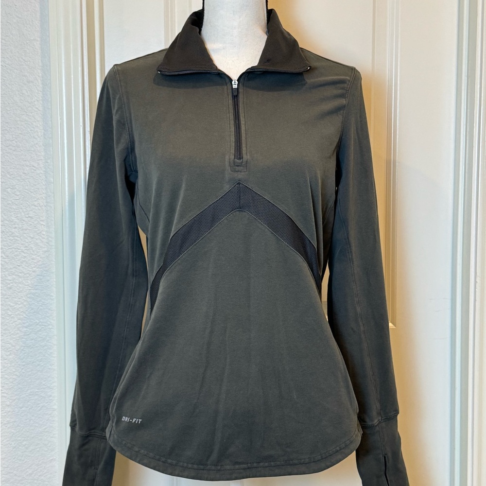 Nike Gray Fitted Zip-up Polo Long Sleeve Tee